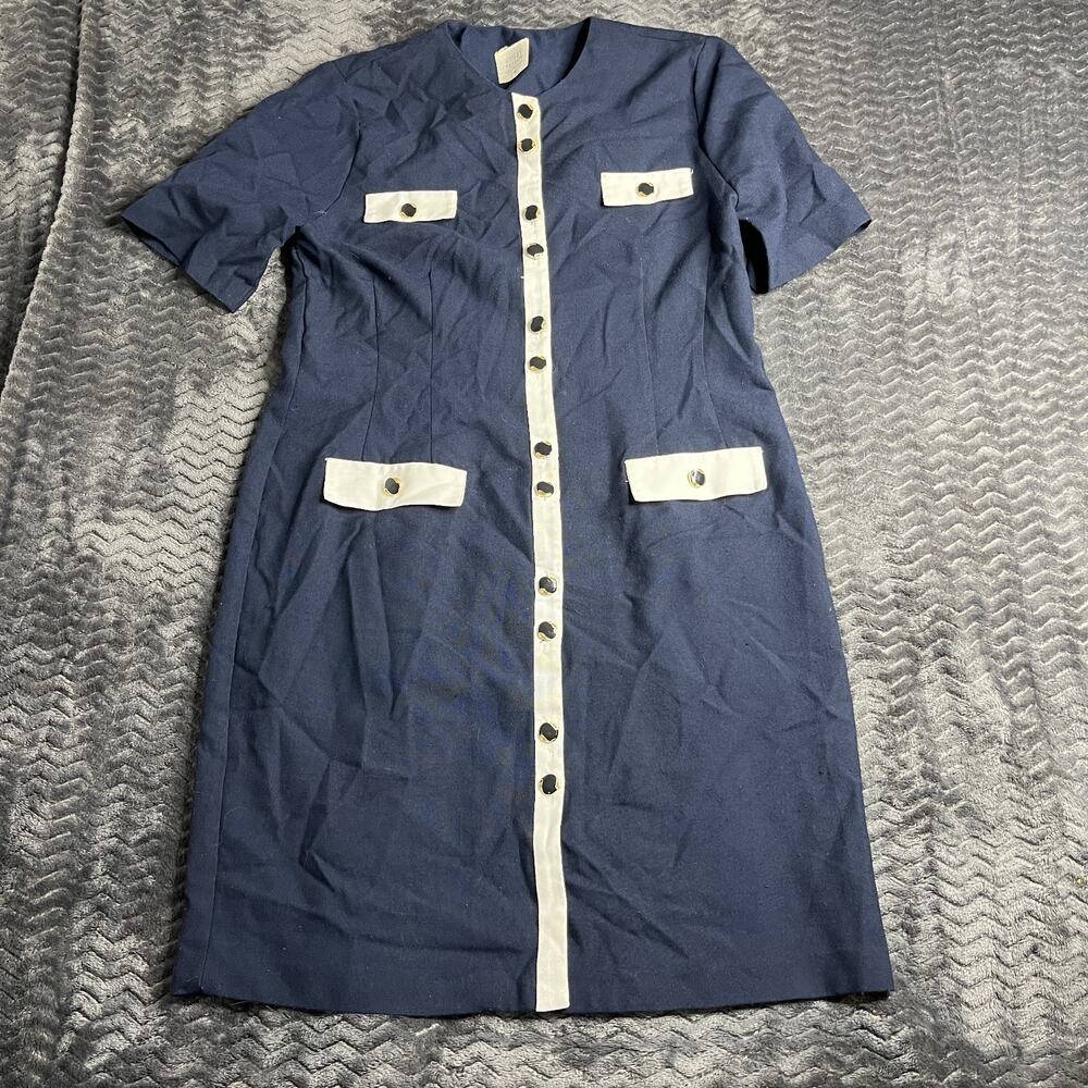 Vintage Ashley Taylor navy Dress Button Front Short sleeves size 14